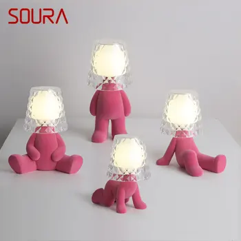 Настольная лампа SOURA Nordic, креативная настольная лампа в форме розового человека из смолы, Новинка, светодиодная лампа для дома, детской спальни, гостиной