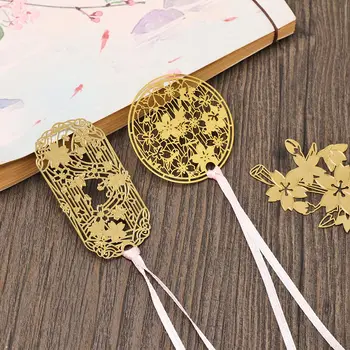 Симпатичный держатель для книги Абрикосово-розового золота Металлическая закладка с кисточкой в китайском стиле Лист