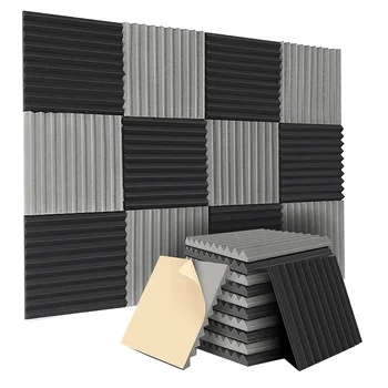 12 упаковок самоклеящихся акустических панелей, звукоизоляционных пенопластовых панелей 12x12x1 дюймов, звуконепроницаемых стеновых панелей для домашней студии