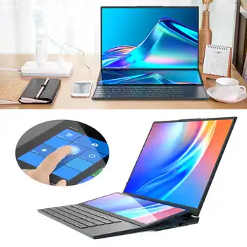 16-дюймовый Ноутбук с Двойным Экраном, Основной Экран, 14-дюймовый Сенсорный Вспомогательный Экран для Intel CoreI7, 32 ГБ оперативной памяти, 128 ГБ Твердотельного ноутбука 100-240 В