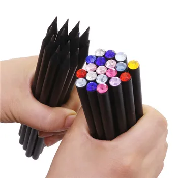 1шт Черный деревянный карандаш HB с разноцветными бриллиантами, Kawaii, Школьная живопись, рисование, письмо, Детский карандаш, Стандартные карандаши