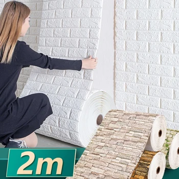 2 м Рулон 3D-наклеек на кирпичную стену, самоклеящиеся водонепроницаемые обои своими руками для детской комнаты, кухни, украшения стен дома