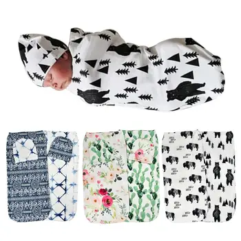 2 шт./компл. Для маленьких мальчиков и девочек, цветочное эластичное пеленальное одеяло для сна, шляпа с завернутой головой