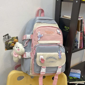 2022 Милые женские рюкзаки, водонепроницаемый нейлоновый школьный рюкзак с несколькими карманами для студенток, кавайный набор для ноутбука и книг для девочек