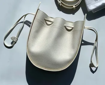 2022 Сумка-мессенджер на одно плечо, Женская Вместительная сумка-мешок на шнурке, Модные Универсальные Нишевые Кожаные сумки