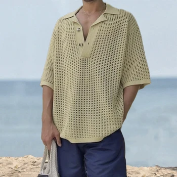 2023 Весенне-летние мужские рубашки Поло для отдыха, однотонные Топы с коротким рукавом и лацканами, мужская одежда, Повседневные Свободные Поло