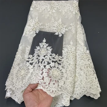 2023 Высококачественная Африканская Нигерийская Тюлевая Кружевная Ткань С Вышивкой Блестками Элегантное Французское Гипюровое Свадебное Платье Лента 5 Ярдов