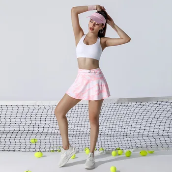 2023 Женская теннисная летняя двухслойная юбка с принтом, костюм для фитнеса, йоги, танцев, бега, спортивная Дышащая быстросохнущая юбка