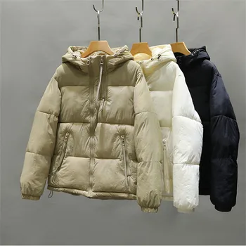 2023, Зимняя пуховая куртка с хлопковой подкладкой, Женские пальто, Парка с капюшоном, Короткая верхняя одежда, Свободное женское теплое пальто, одежда для хлеба