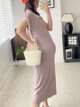 2023 Летнее вязаное платье для беременных с отложным воротником и коротким рукавом, одежда для беременных, прямое платье для беременных, Оптовая продажа