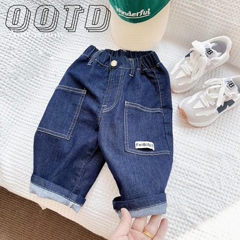 2023 Новые летние Детские прямые брюки до колена, джинсы для мальчиков, Корейская детская одежда из тонкого хлопка, Короткие джинсовые брюки свободного кроя для девочек