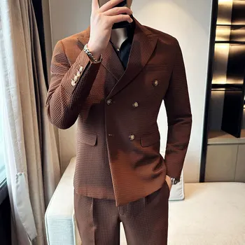 2023 Новый модный универсальный костюм (костюм + брюки в западном стиле), мужской деловой красивый двубортный костюм для отдыха, комплект из двух предметов, M-4XL