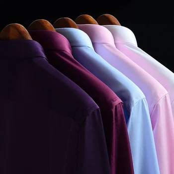 2023, Однотонные Мягкие стрейчевые рубашки Easycare, мужские рубашки из спандекса с длинным рукавом, Мужские Офисные рубашки, Мужская одежда
