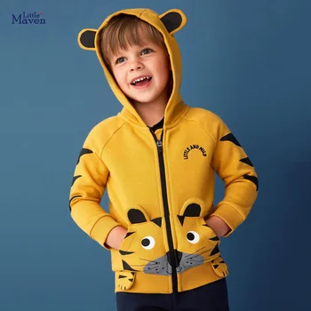2023 Осенне-весенний Детский свитер для мальчиков и девочек, пальто с капюшоном и вышивкой тигра, Детские куртки на молнии, Детская верхняя одежда, Лидер продаж