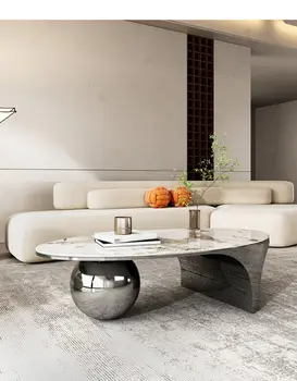 2023 чистый красный чайный столик с блестящей каменной плитой в форме шара в форме шара Современный светлый роскошный домашний чайный столик с шариком для гостиной высокого класса