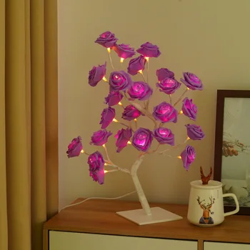 24 Светодиодных Розовых Елочных Фонаря USB Настольная Лампа Fairy Maple Leaf Night Light Домашняя Вечеринка Рождество Свадьба Украшение Спальни Подарок