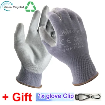 24 штуки/12 пар Антистатических перчаток Global Recycled Work с серыми трикотажными перчатками для защиты от нейлона и полиуретановой резины