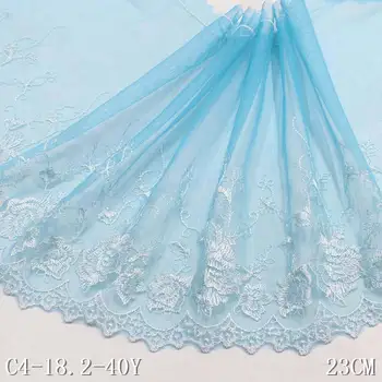 28 ярдов кружевной ткани с цветочной вышивкой от китайской фабрики, светло-голубая сетчатая ткань с вышивкой для бюстгальтера