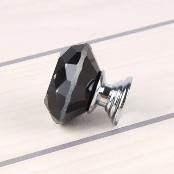 30 мм Черная полированная дверная ручка из горного хрусталя Кухонный шкаф Выдвижная ручка для ящика шкафа