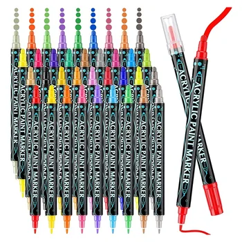 36 Цветов акриловых маркеров для рисования, ручка с мелким точечным наконечником, ручка для рисования с двойным наконечником для взрослых и детей