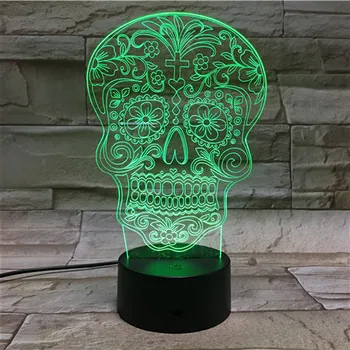3D Skull Light 2019 Крутая настольная лампа для спальни Радиоуправляемая игрушка Для ночного сна ребенка, ночник для сна ребенка, домашний офис, подарки для вечеринки в стиле деко 6