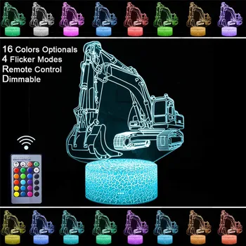 3D Оптическая Иллюзия Акриловые Цвета, Меняющие Ночник Экскаватор Изображение USB LED Настольная Лампа Новинка Украшение Дома