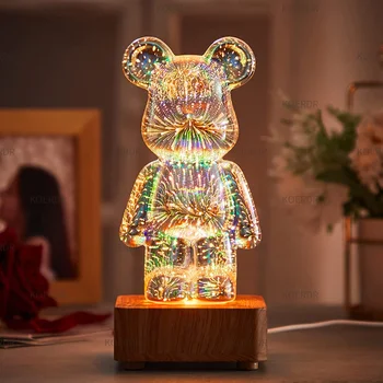 3D Фейерверк Медведь Проекция ночного Света Красочный USB Атмосфера Затемнения Декор Комнаты 3D Стеклянный Фейерверк Спальня Гостиная Декоративная