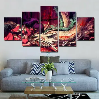 5 панелей аниме Смерть Дракона, мультяшный декор, картина на холсте, настенное искусство, плакат с HD-печатью, Домашний декор, фотографии без рамок, Декор комнаты