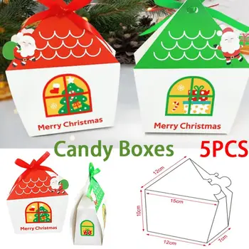 5ШТ Коробок для конфет Санта-Клауса, сумки, портативная маленькая подарочная коробка, с Рождеством, бумажная упаковка для печенья, пищевая упаковка