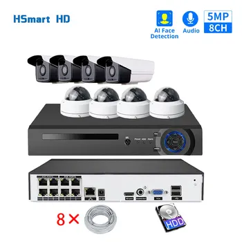 8-канальный POE 5MP H.265 NVR AI Распознавание лиц Аудиозапись POE IP-камеры Система видеонаблюдения