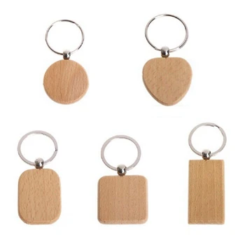 80шт Пустой деревянный брелок для ключей Diy Деревянный брелок для ключей, бирка для ключей, анти-потерянные деревянные аксессуары, подарок (смешанный)