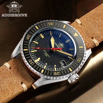 ADDIESDIVE AD2105 Мужские ретро-часы 200 м с водонепроницаемым коричневым кожаным ремешком C3 Super Luminous Механизм NH35 Автоматические механические часы