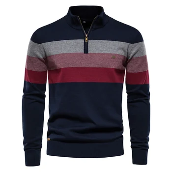AIOPESON, мужской пуловер в стиле пэчворк, хлопковый повседневный свитер на молнии с имитацией горловины для мужчин, Новый зимний модный теплый свитер для мужчин.