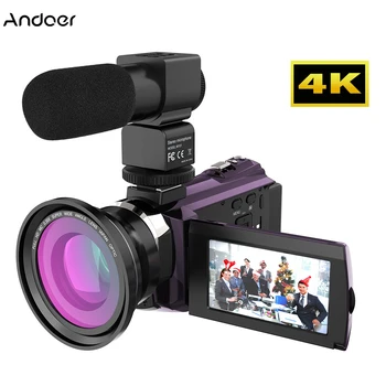Andoer Цифровая видеокамера 4K 1080P 48MP с 16-кратным Зумом Сенсорный экран WiFi Ночной Прицел Видеокамера Рекордер с Объективом 0.39X Микрофон