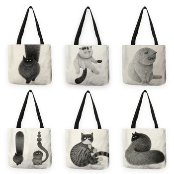 B13027 Милая сумка для покупок с рисунком милого кота, женские сумки, сумки через плечо для школьников