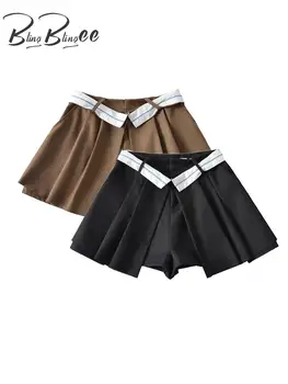 BlingBlingee Летние женские шорты Y2K, юбки в стиле пэчворк, плиссированные асимметричные широкие шорты с высокой талией, женские короткие брюки