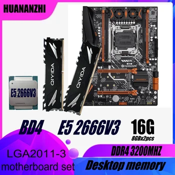 HUANANZHI BD4 LGA2011-3 Комплект материнской платы XEON E5 2666 V3 2 * 8 ГБ = 16 ГБ 3200 МГц DDR4 RAM Настольная память Memory M.2 USB3.0 ATX