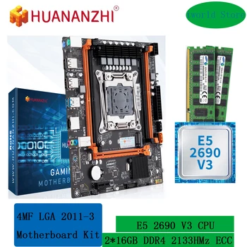 HUANANZHI kit xeon x99 4MF материнская плата LGA 2011 v3 память ddr4 2133 МГц 32 ГБ (2 * 16 ГБ) RECC и комбинированный процессор E5 2690 V3 NVME