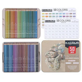 Kalour 50 Цветных металлических Карандашей, Набор для рисования, Раскрашивающие Цветные Карандаши, Профессиональные Художественные принадлежности для художника