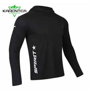 Karentea, мужская футболка для бега с длинным рукавом, Быстросохнущая спортивная одежда для спортзала, топы для бега на открытом воздухе с капюшоном, мужская одежда с принтом, синий, черный