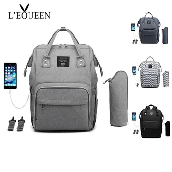 Lequeen USB, сумка для подгузников для беременных, Брендовая Детская сумка большой емкости, Дорожный рюкзак, Дизайнерская сумка для ухода за ребенком