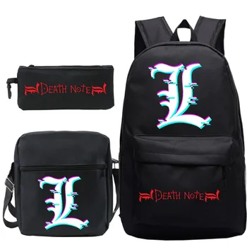 Mochila Death Note Школьные рюкзаки для девочек и мальчиков, повседневный рюкзак, школьная сумка для студентов, комплект из 3 предметов, сумка для ноутбука для подростков, повседневный рюкзак