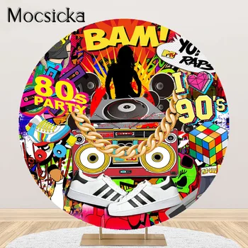 Mocsicka Hip Hop Party Decoration BackdropThrowback 80-е 90-Е Граффити На Стене Тема Рэп-музыки Круглый Круг Обложка Backgroud