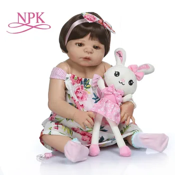 NPK 56 см 0-3 м реальный размер ребенка девочка в загорелом цвете кожи силиконовая кукла bebe для всего тела reborn Игрушки для ванной куклы