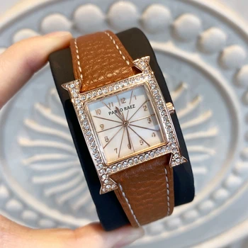 PABLO RAEZ Женские Модные повседневные часы Водонепроницаемые Кварцевые Роскошные часы из натуральной коричневой кожи Sport Lady Элегантные наручные часы с бриллиантами