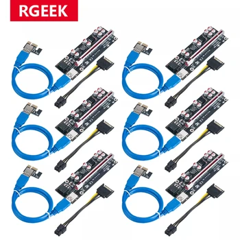 RGeek 6шт Ver009s Plus PCIE Riser USB 3.0 PCI-E Riser 1x 4x 8x 16x Удлинитель Riser Карта-адаптер SATA 15pin -6-контактный Кабель питания