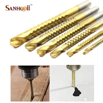 Sanhooii HSS сталь титановый набор сверл и пильных долот Деревообрабатывающие инструменты 6 шт./компл.