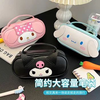 Sanrio Kuromi Melody Большая вместительная портативная коробка для канцелярских принадлежностей из искусственной кожи, студенческая мультяшная сумка для хранения ручек