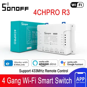 Sonoff 4CHPRO R3 Wifi Пульт дистанционного управления выключателем света 433 МГц RF Контроллер умного дома 4 Канала / банды Интеллектуальный модуль беспроводного переключателя