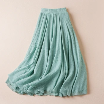 TIGENA Удобная хлопковая льняная юбка Макси, женская весенне-летняя повседневная однотонная Универсальная Свободная юбка трапециевидной формы с высокой талией, Длинная юбка Женская